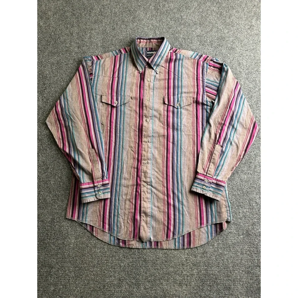 Mens Wrangler Cowboy Cut X-Long Tails Western Striped Shirt, Size XL